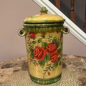 Glazed Floral Ceramic Canister with Lid